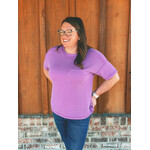 Zenana Zenana Raised Rib Exposed Seam Short Sleeve Top Lt Plum