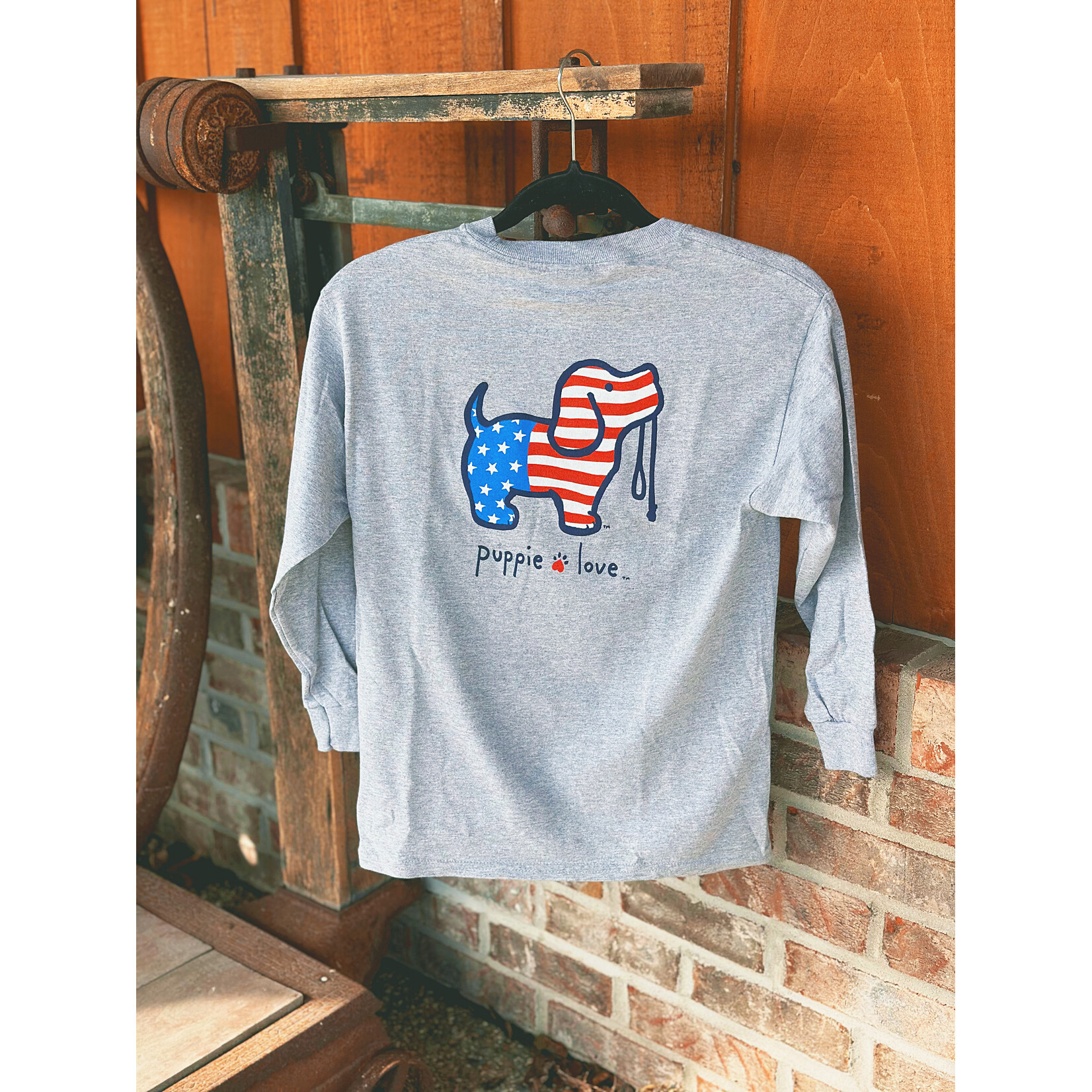 Puppie Love Puppie Love Patriotic Puppie Long Sleeve Tee Grey