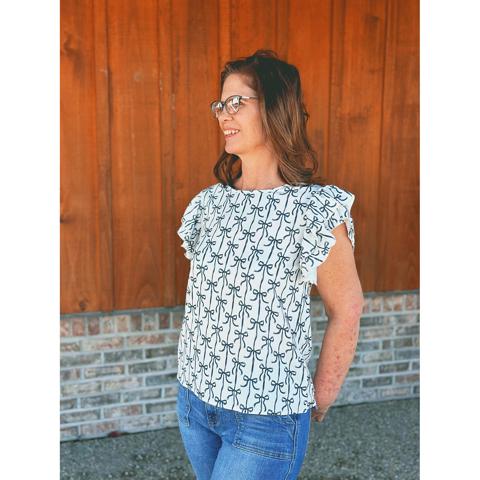 Simply Southern Simply Southern Ruffle Sleeve Top Black Bow