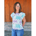 Simply Southern Simply Southern Ruffle Sleeve Top Purple Floral Patchwork