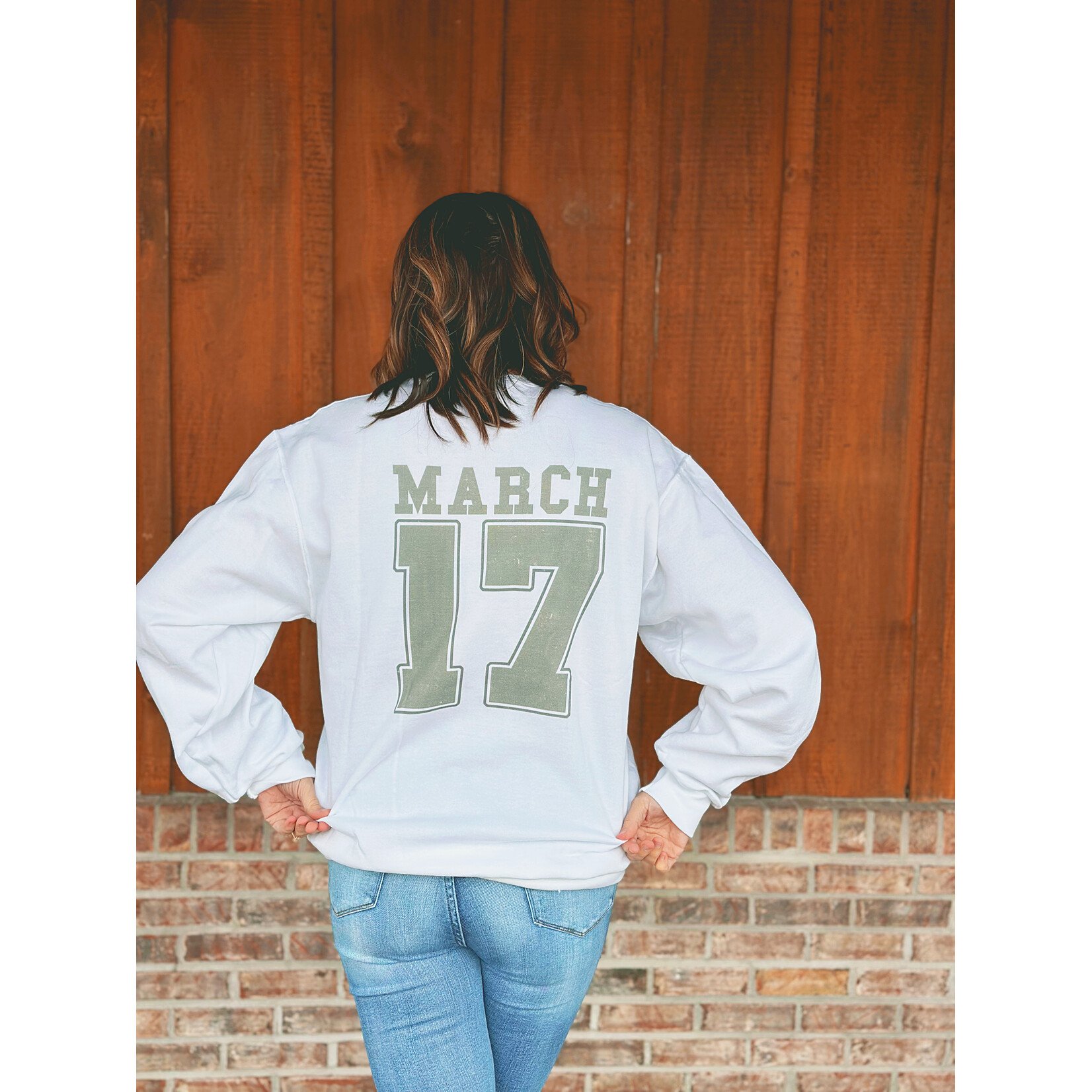 MidWest Tees Saint Patrick March 17 Fleece Crewneck White