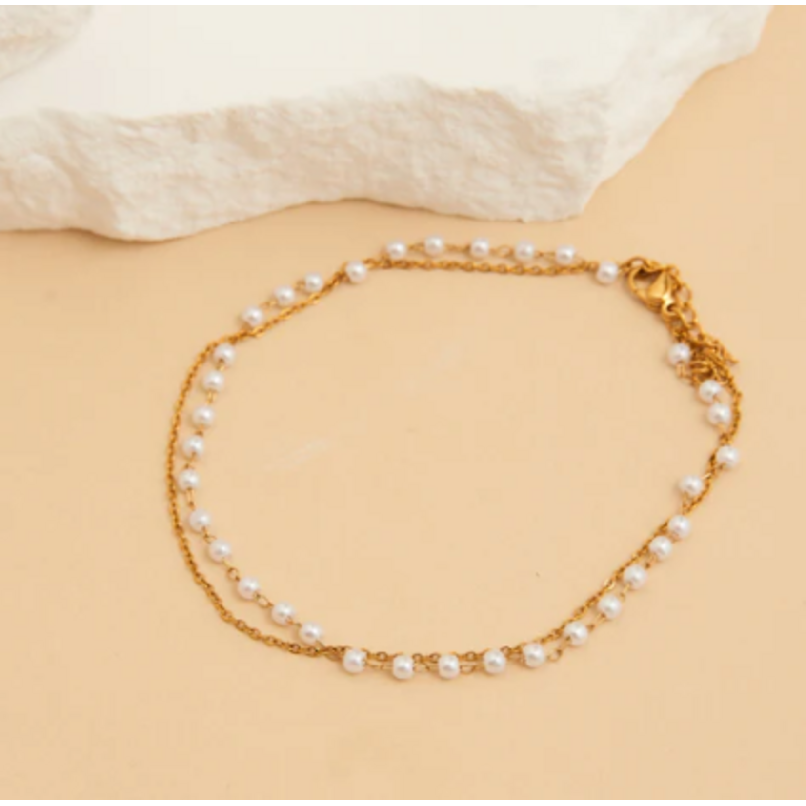Howards Howard's Narelle Waterproof Double Row Pearl and Chain Anklet Gold