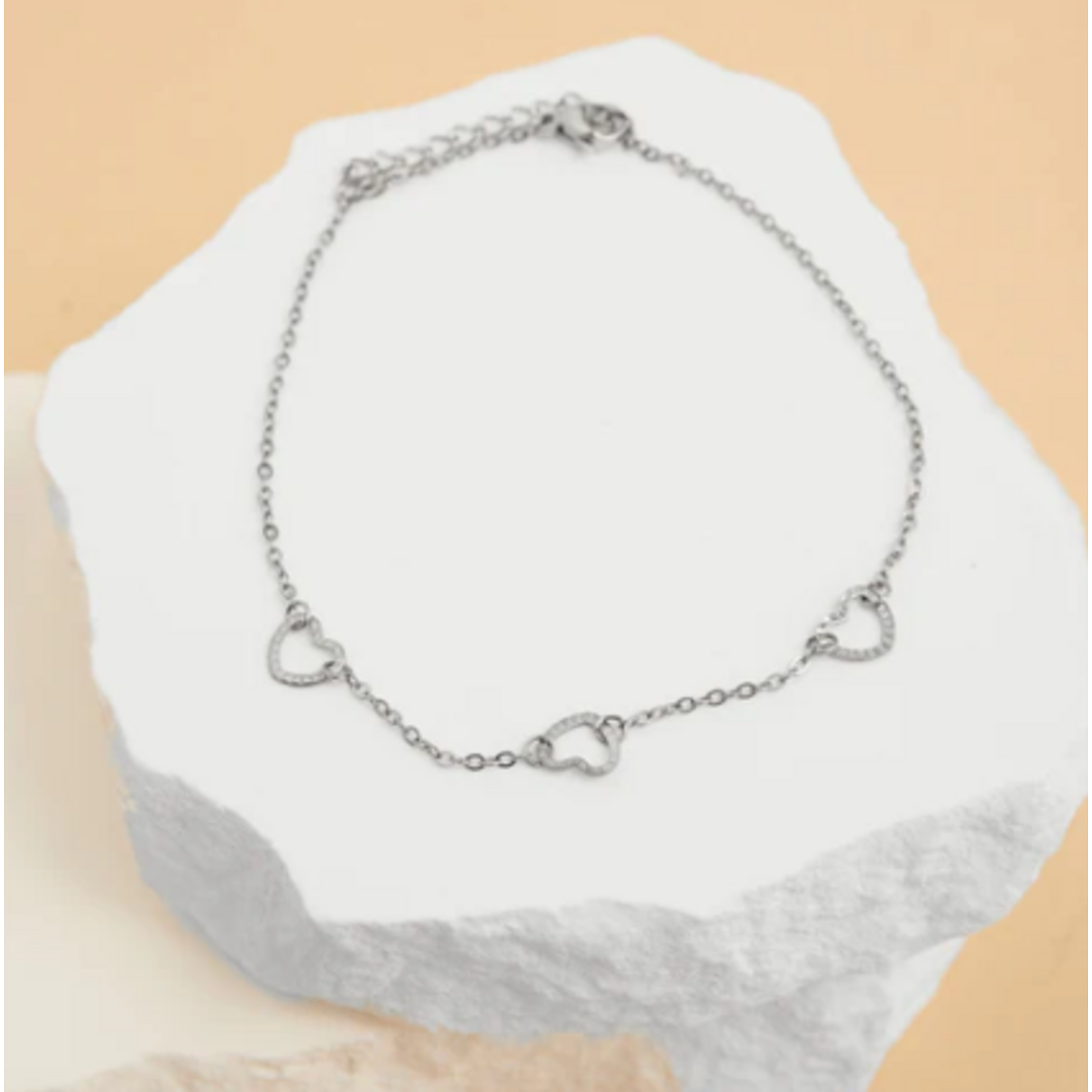 Howards Howard's Narelle Waterproof Linked Heart Anklet Silver