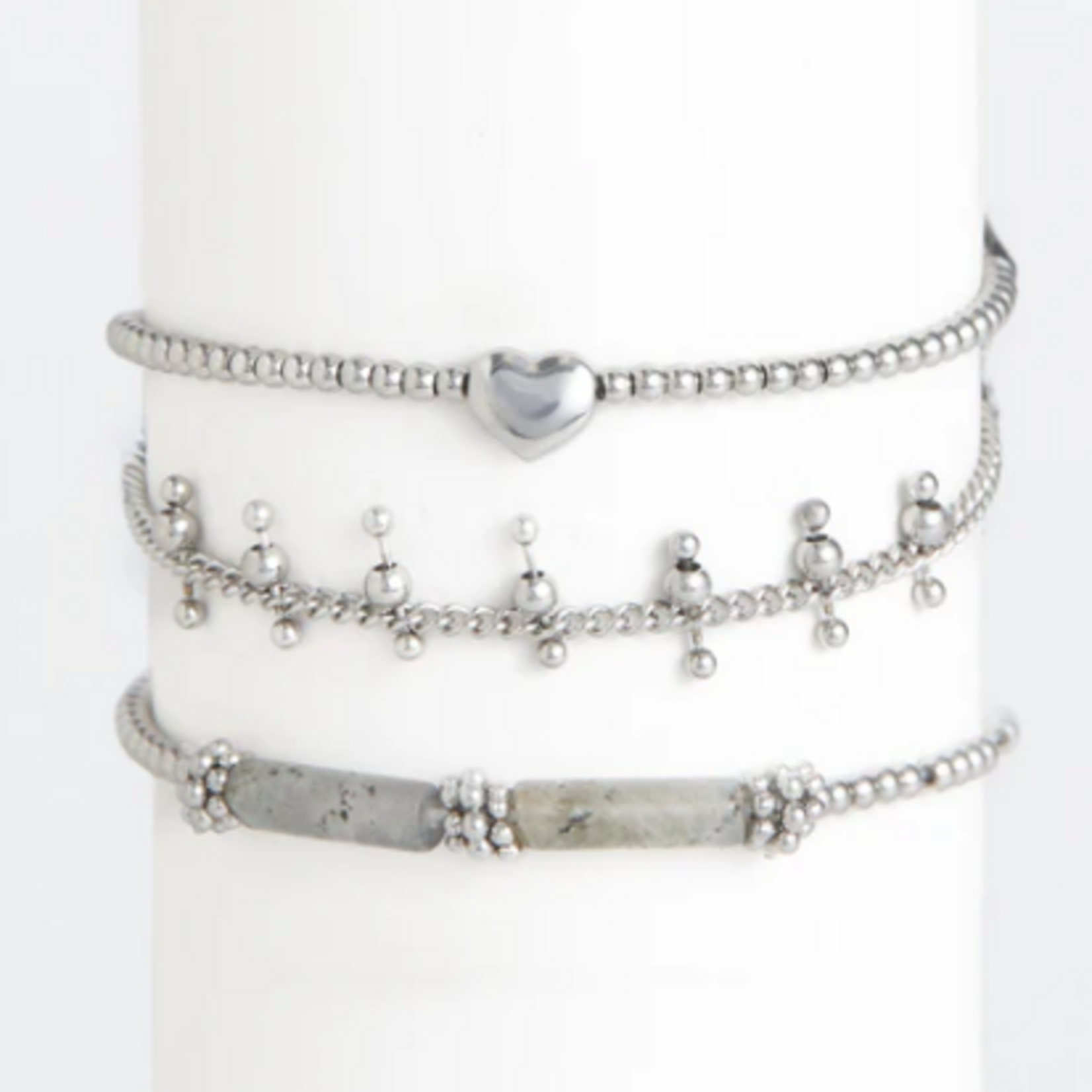 Howards Howard's Narelle Waterproof Heart Beaded Bracelet Set Silver