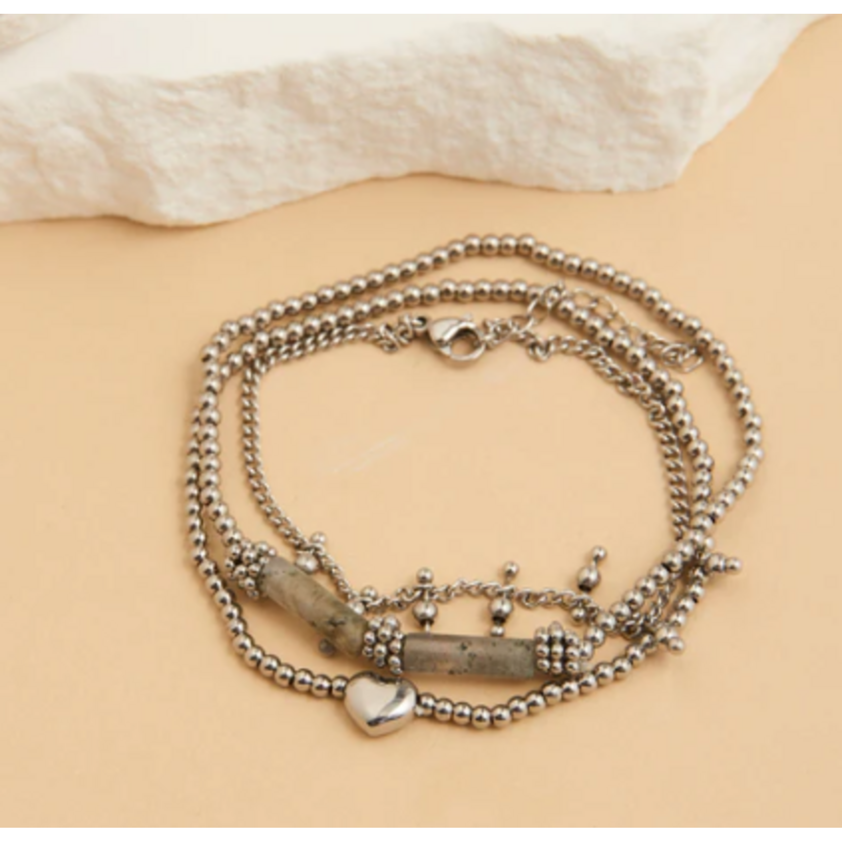 Howards Howard's Narelle Waterproof Heart Beaded Bracelet Set Silver