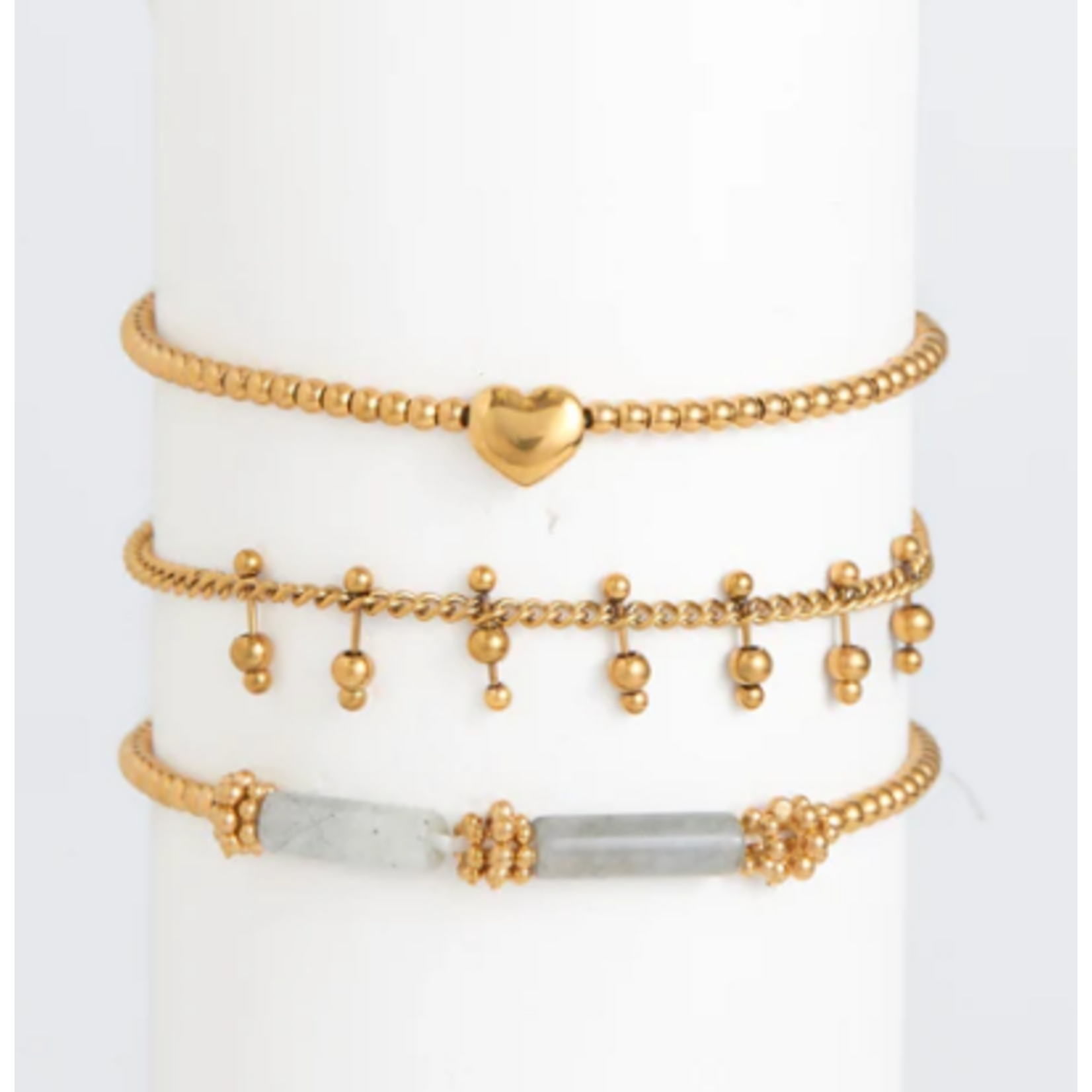 Howards Howard's Narelle Waterproof Heart Beaded Bracelet Set Gold