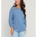 Elsie & Zoey Elsie & Zoey Selena Ribbed Henley Top Slate Blue