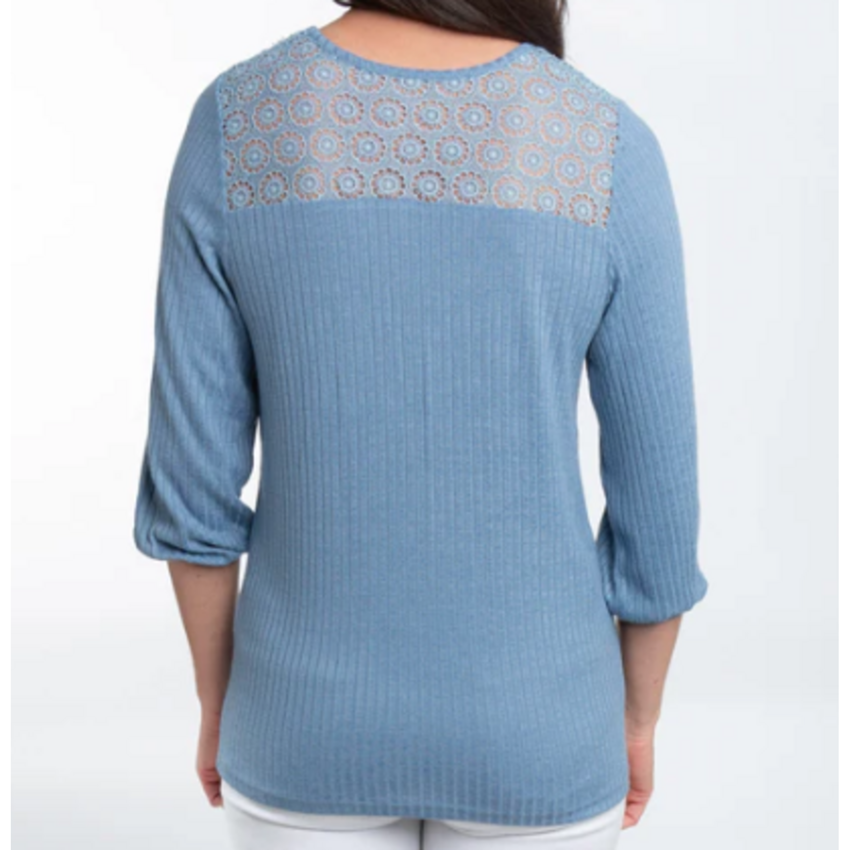 Elsie & Zoey Elsie & Zoey Selena Ribbed Henley Top Slate Blue