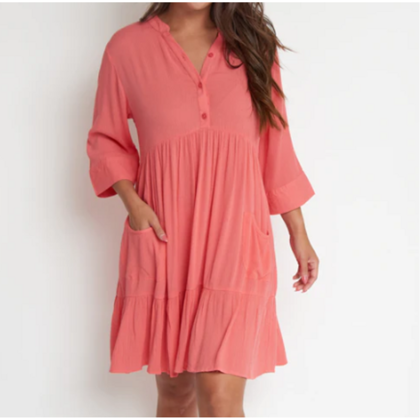 Elsie & Zoey Elsie & Zoey Rayanna Tiered Dress Mid Length Sleeves Coral