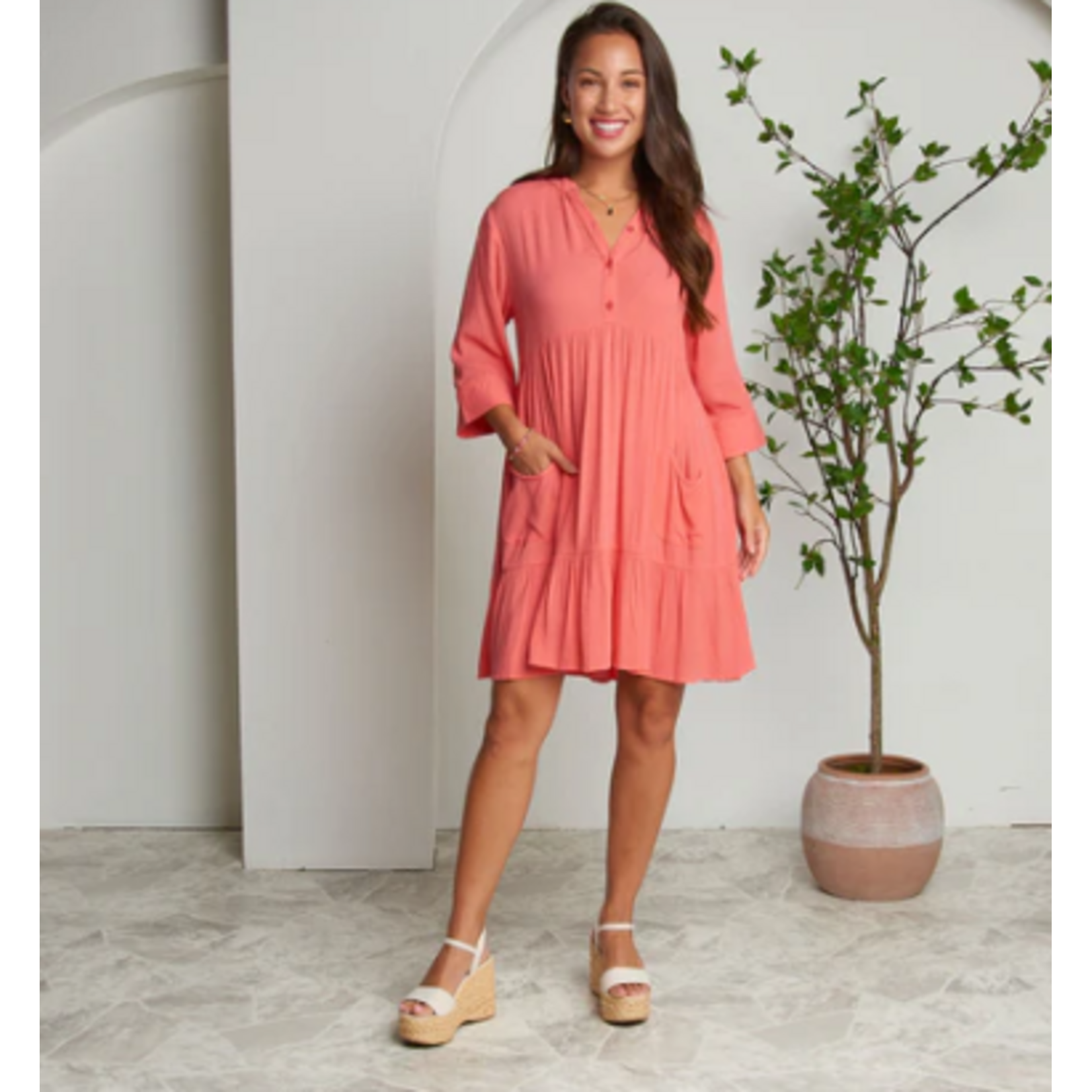 Elsie & Zoey Elsie & Zoey Rayanna Tiered Dress Mid Length Sleeves Coral