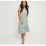 Arianna Arianna Slit-Sleeve Dress with Ruffle Hem Sage
