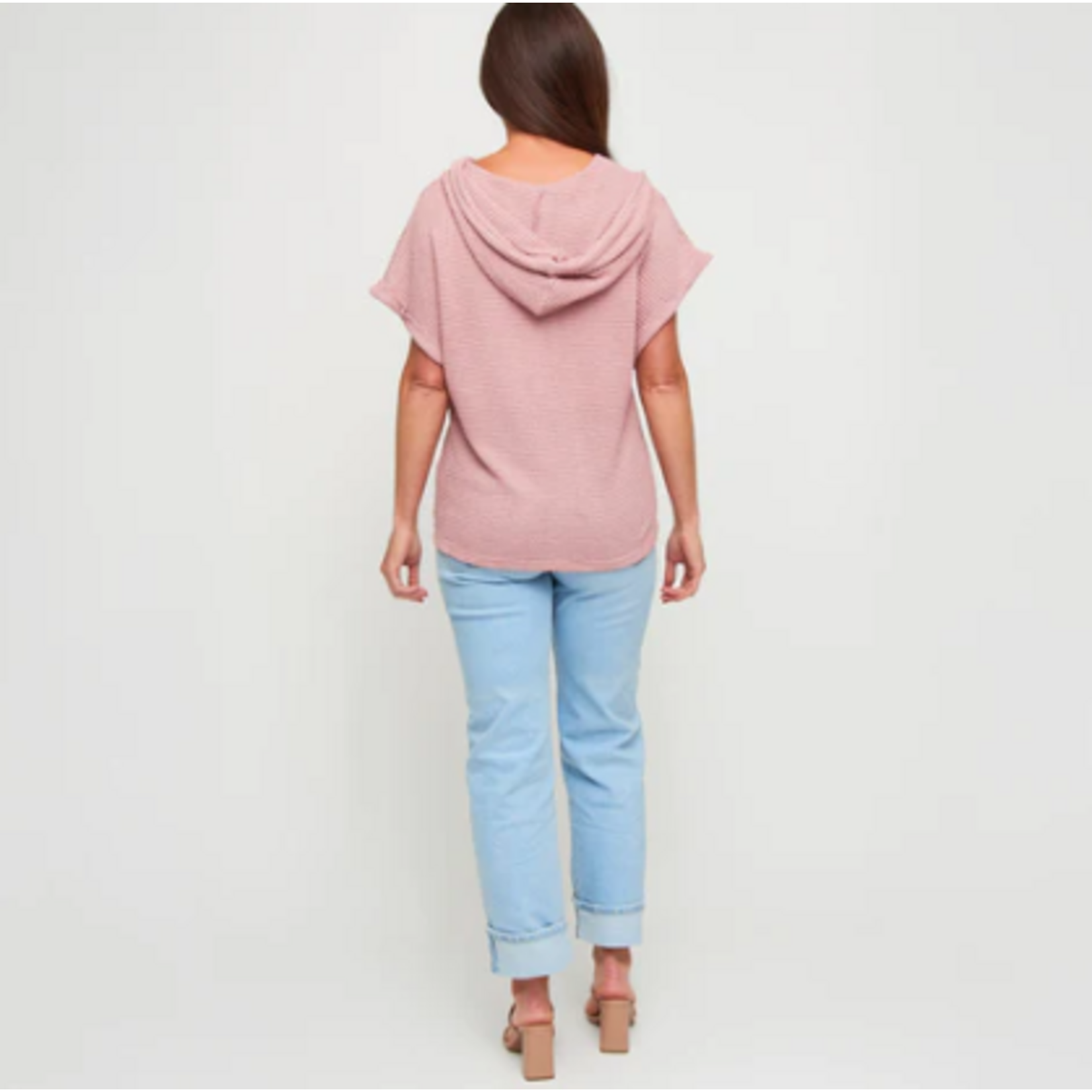 Elsie & Zoey Elsie & Zoey Carlie Waffle Knit Short Sleeve Hoodie Dusty Rose