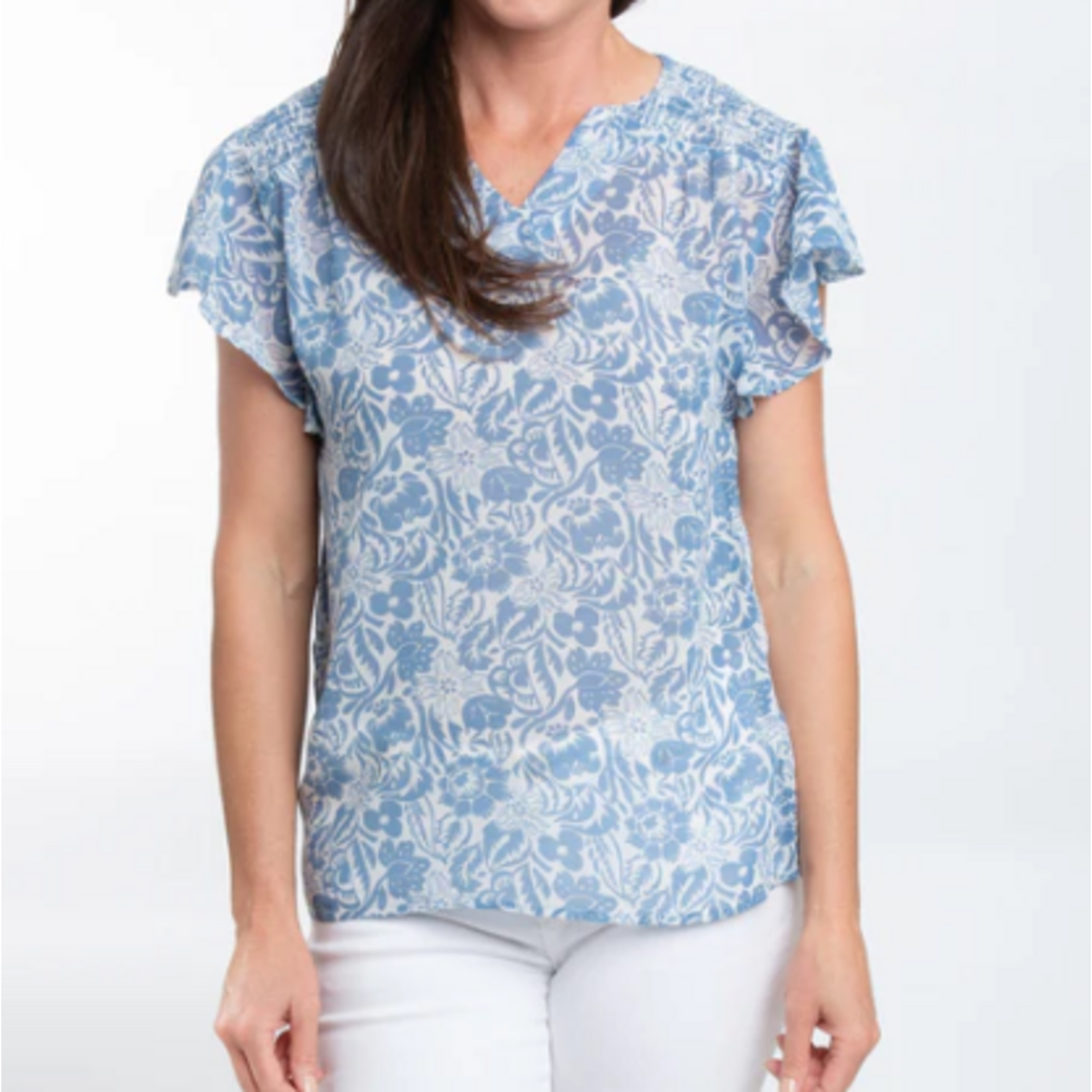 Elsie & Zoey Elsie & Zoey Petra Ruffle Sleeve V-Neck Blouse Twilight Floral