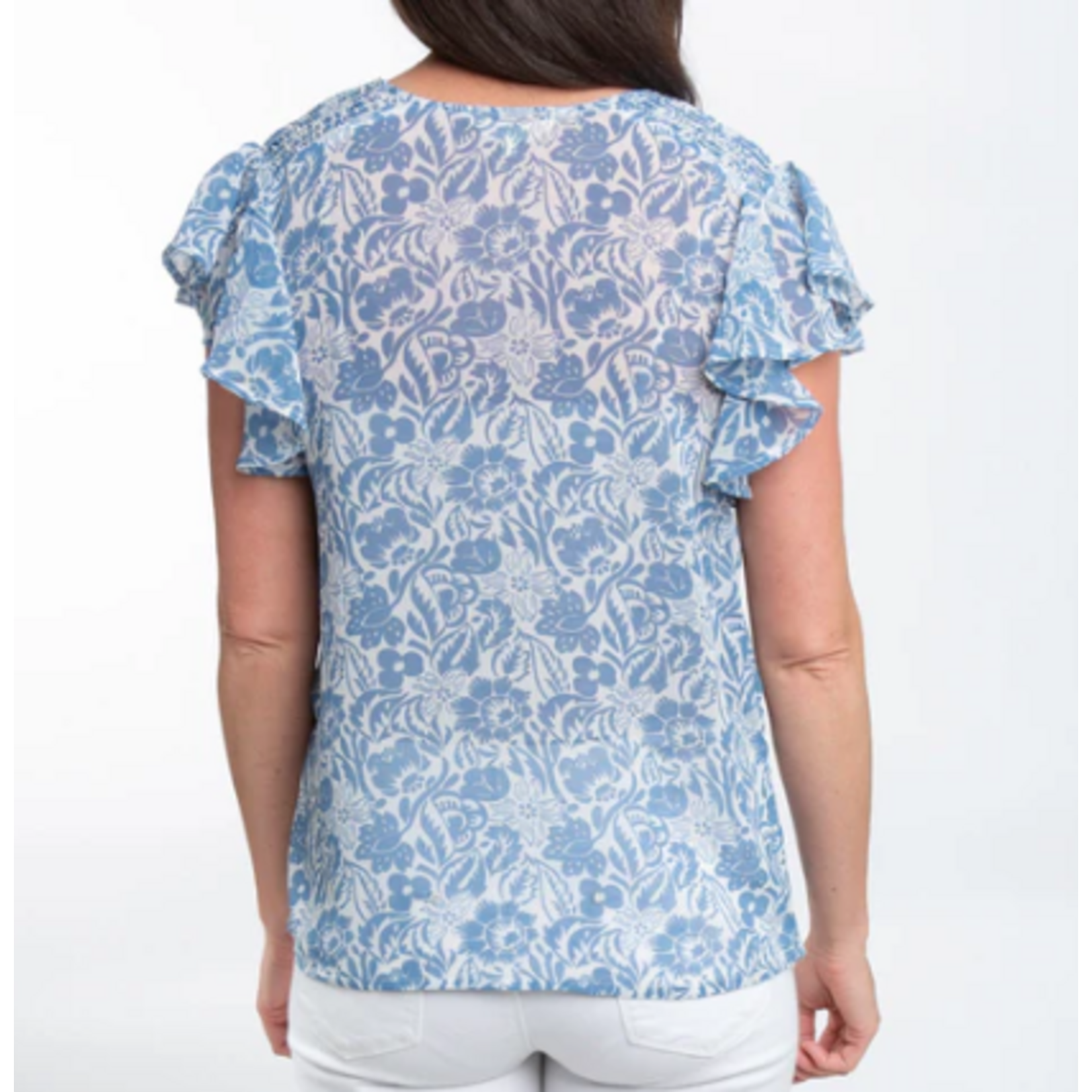 Elsie & Zoey Elsie & Zoey Petra Ruffle Sleeve V-Neck Blouse Twilight Floral