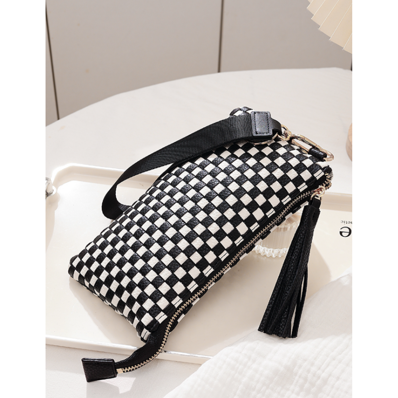 Zenana Zenana Woven Wristlet Clutch Black Checkered