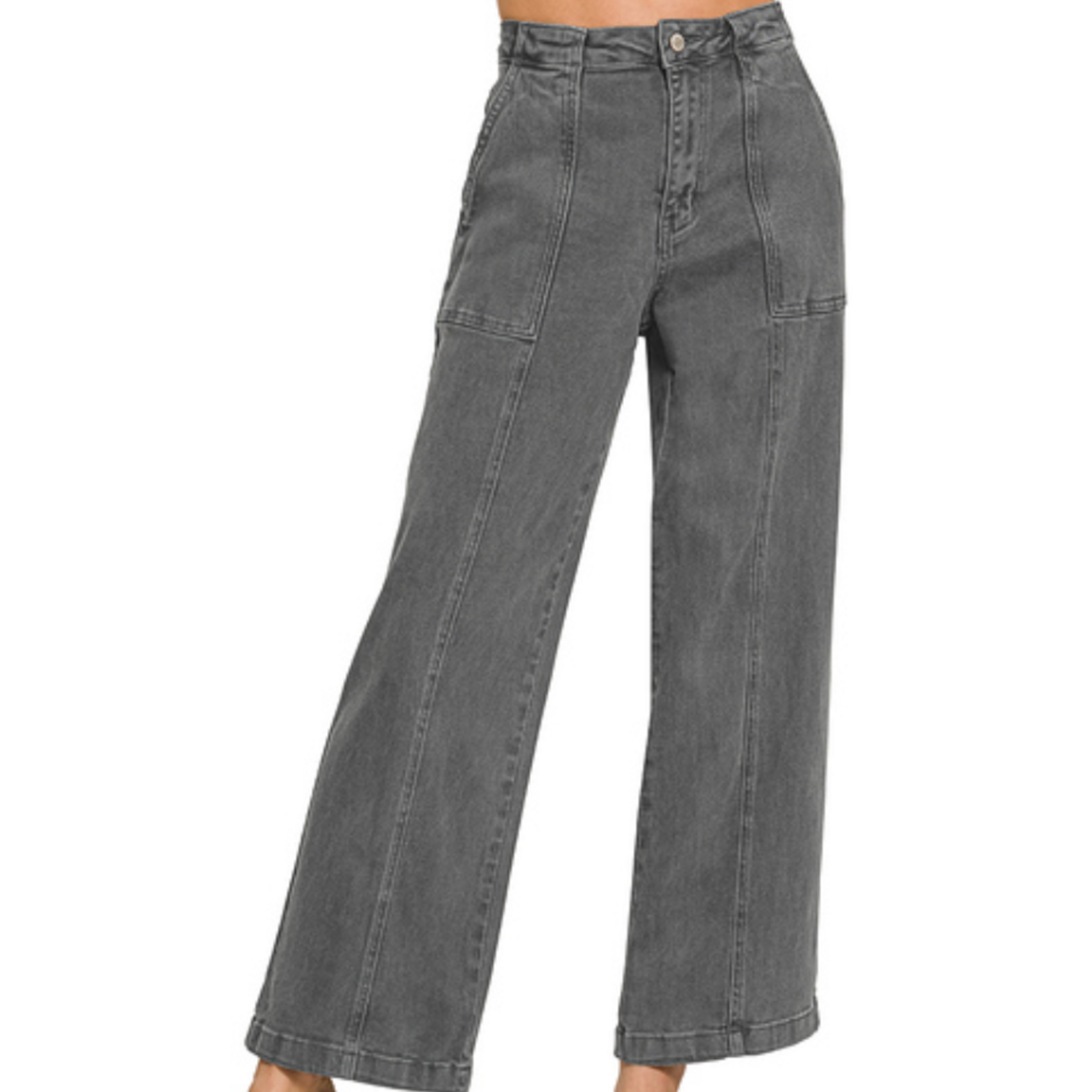 Zenana Zenana Straight Leg Utility Pocket Denim Ash Black