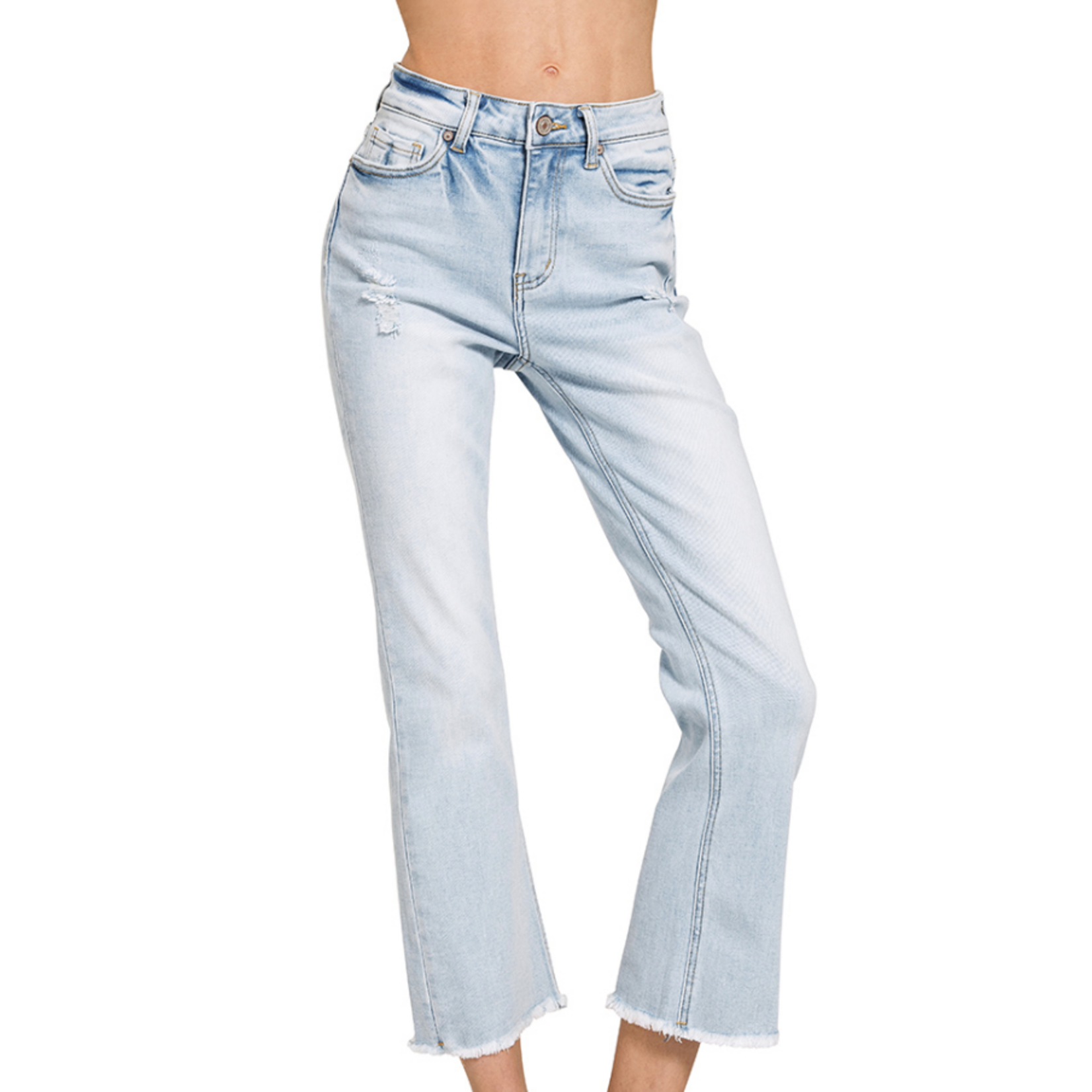 Zenana Zenana HR Straight Raw Hem Crop Denim Light 9506LL