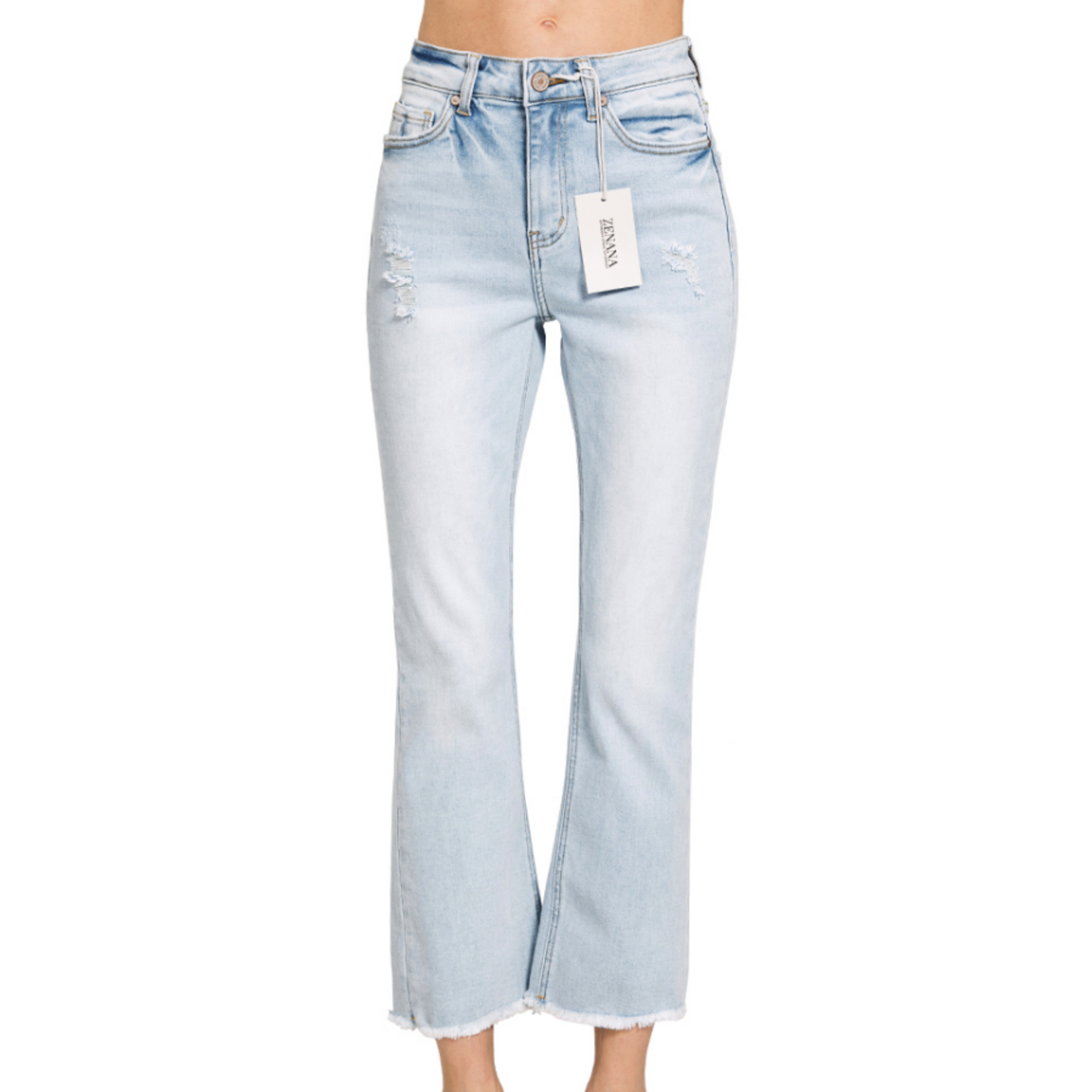 Zenana Zenana HR Straight Raw Hem Crop Denim Light 9506LL