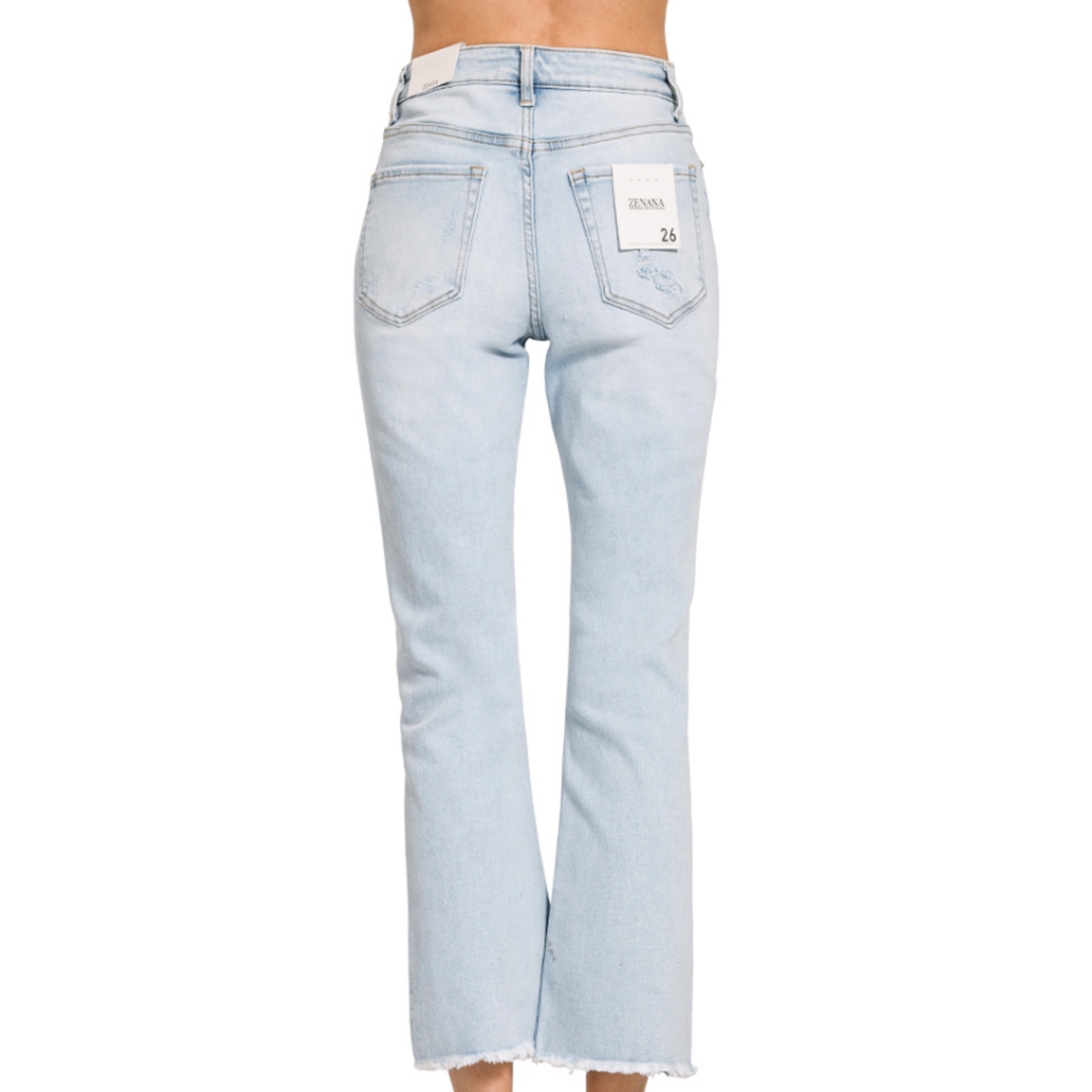 Zenana Zenana HR Straight Raw Hem Crop Denim Light 9506LL