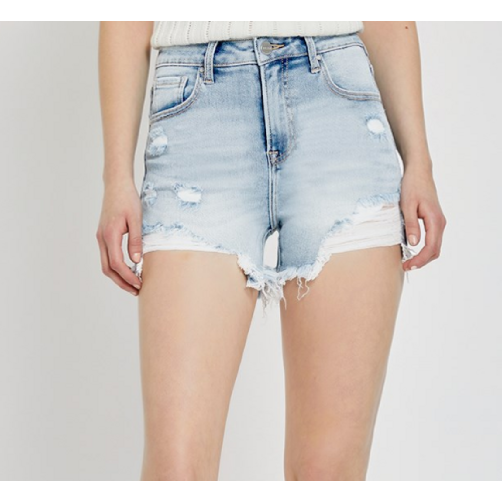 Risen Risen 6089 High Rise Distressed Shorts Light