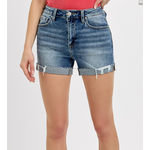Risen Risen 1308 High Rise Ripped Hem Shorts Medium Wash