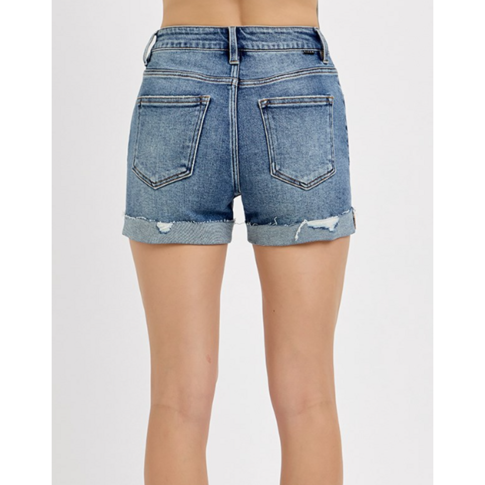 Risen Risen 1308 High Rise Ripped Hem Shorts Medium Wash