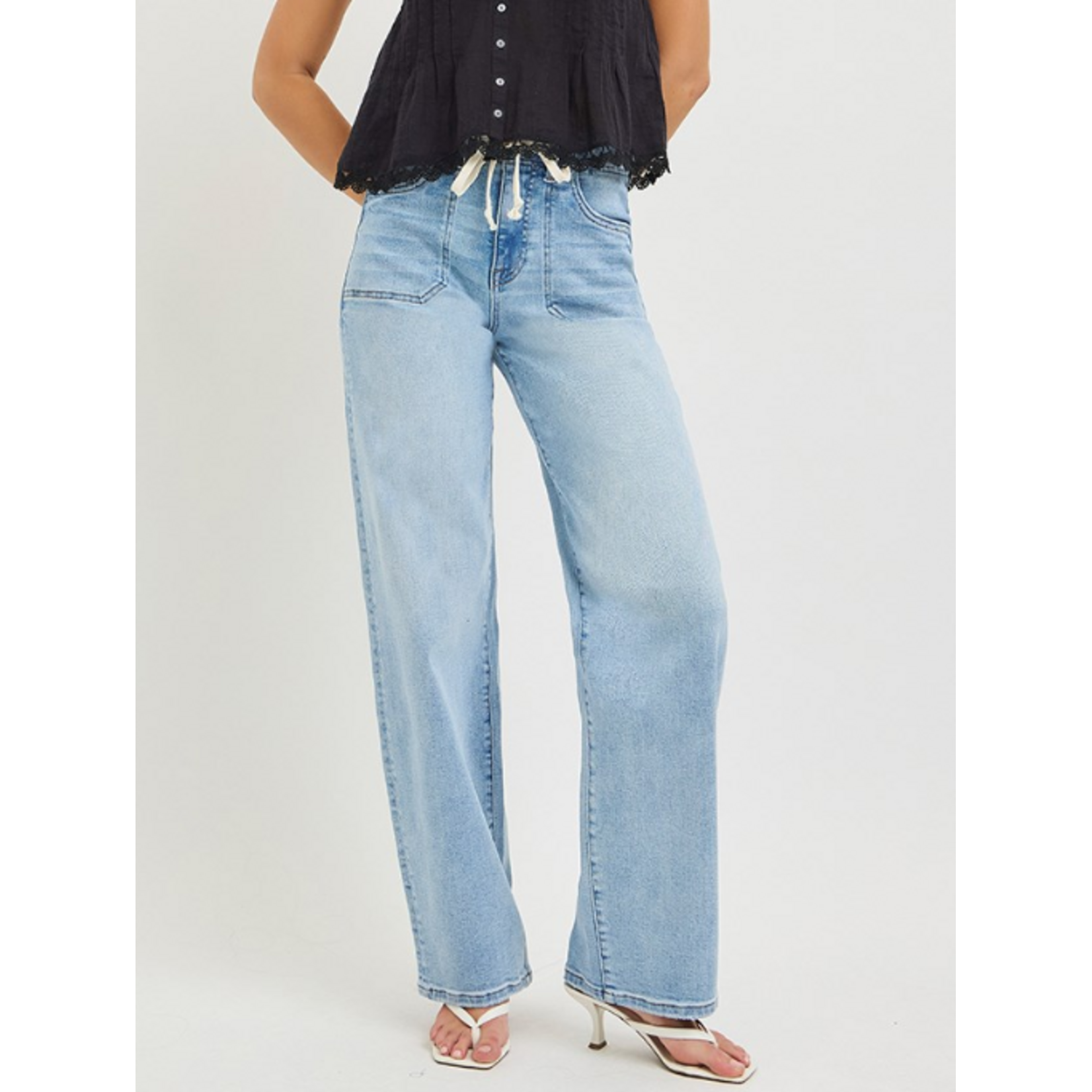 Risen Risen HR Wide Baggy Jeans Waistband Tie Light Wash 21485