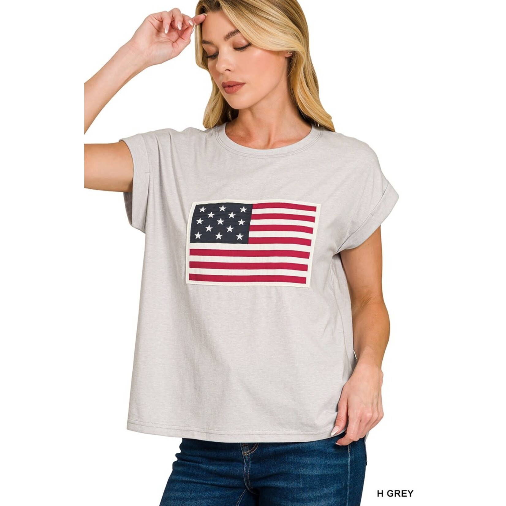 Zenana Zenana American Flag Tee Heather Grey