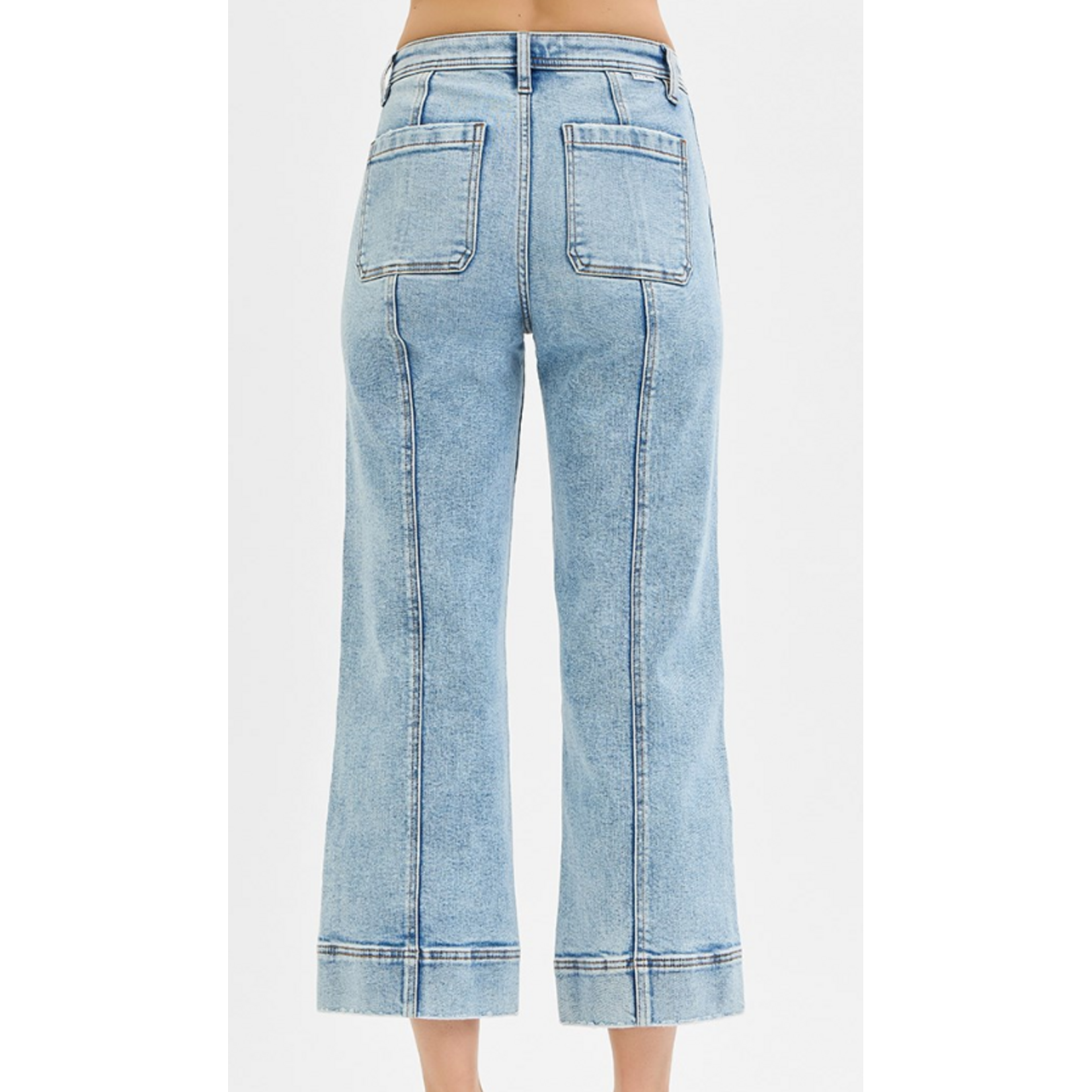 Risen Risen 21072 HR Crop Straight Front Seam Detailed Jeans Light Wash