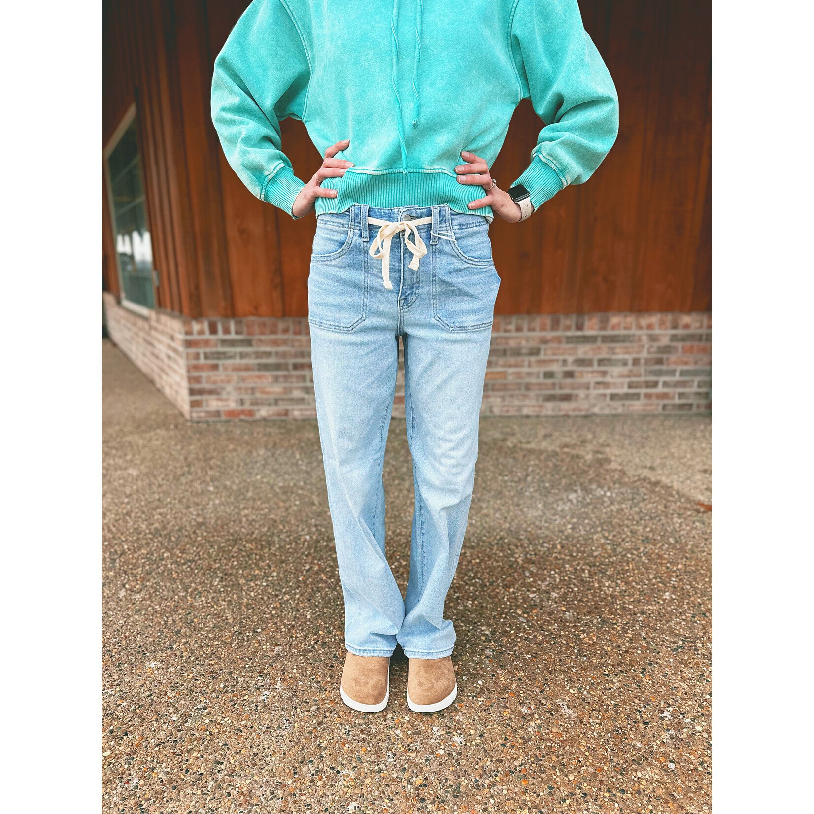 Risen Risen HR Wide Baggy Jeans Waistband Tie Light Wash 21485