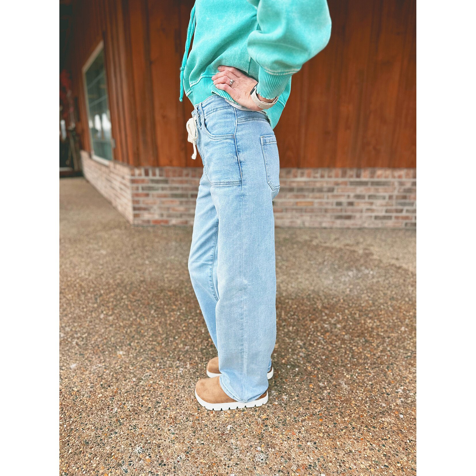 Risen Risen HR Wide Baggy Jeans Waistband Tie Light Wash 21485