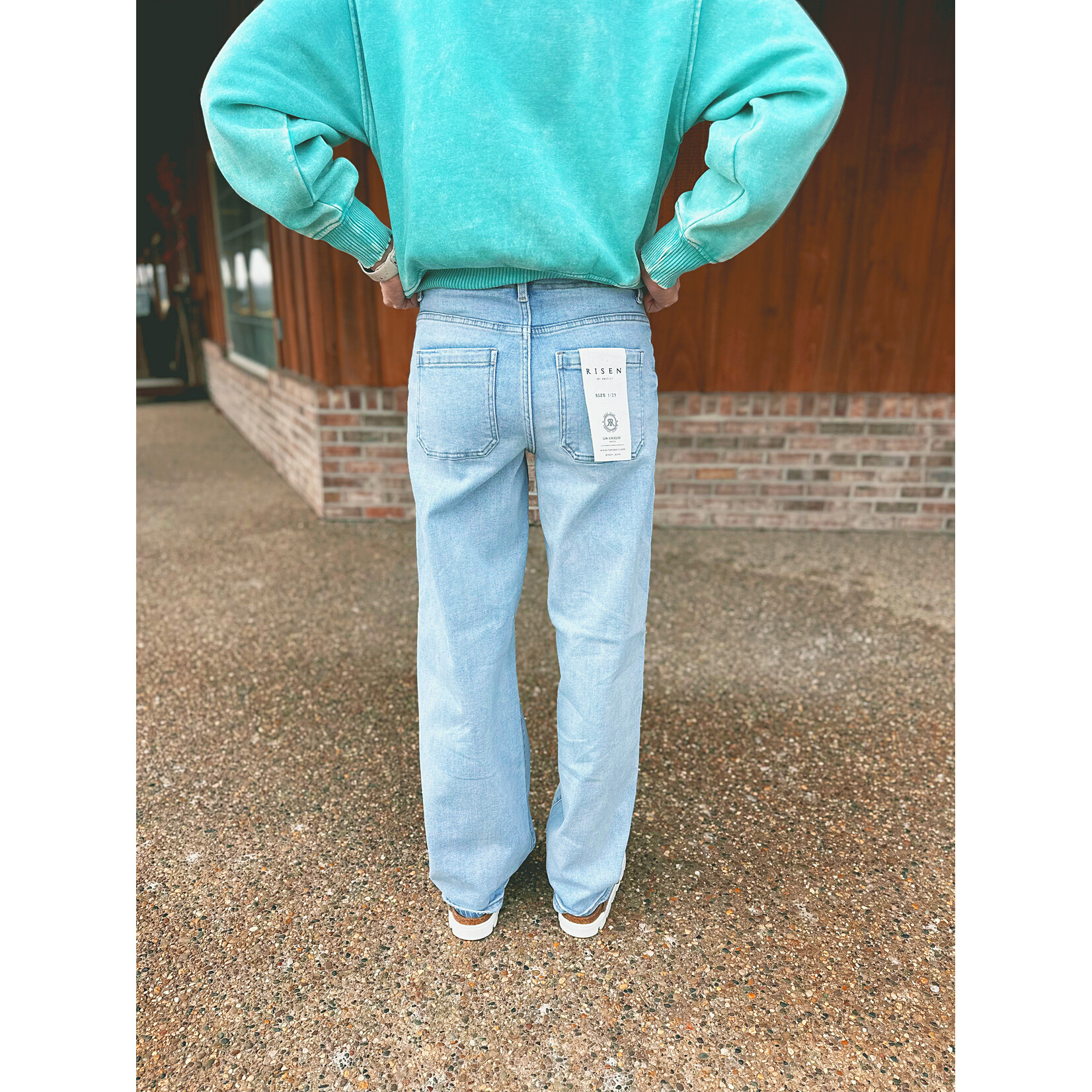 Risen Risen HR Wide Baggy Jeans Waistband Tie Light Wash 21485