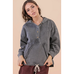 New In Very J Washed Demin Casual Hooded Pullover Top Black