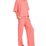 Zenana Zenana Ribbed Short Sleeve Tee & Pant Set Coral
