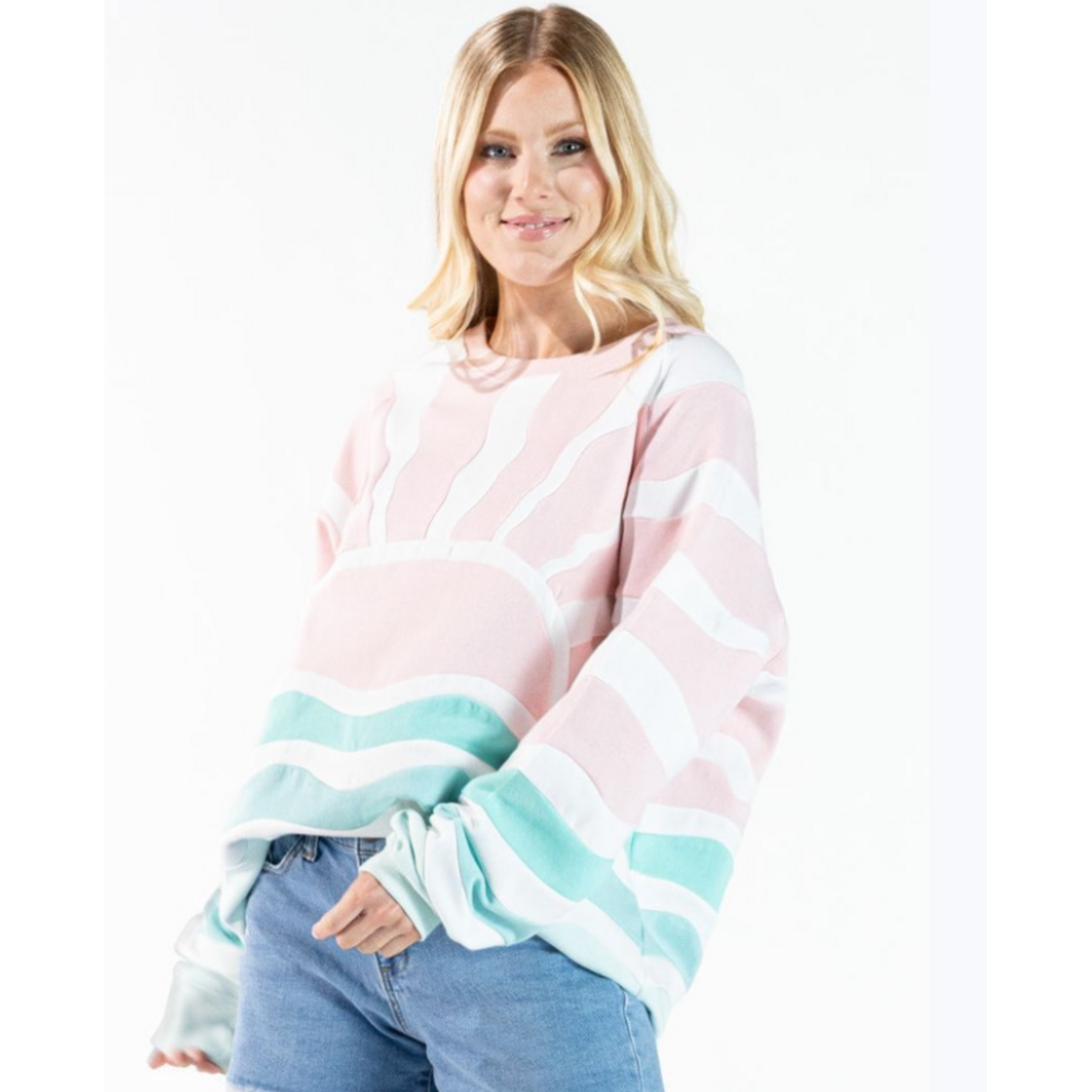 Simply Southern Simply Southern Crewneck Patchwork Pink Sun