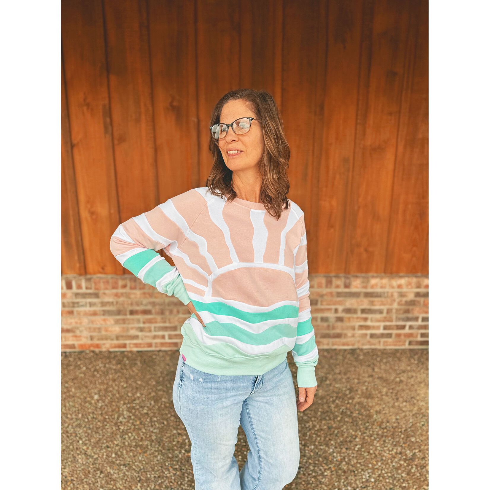 Simply Southern Simply Southern Hoodie Patchwork Pink Sun