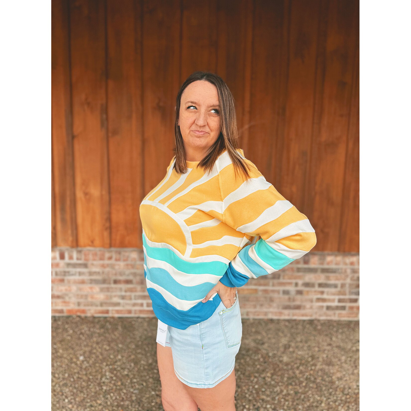 Simply Southern Simply Southern Crewneck Patchwork Yellow Sun
