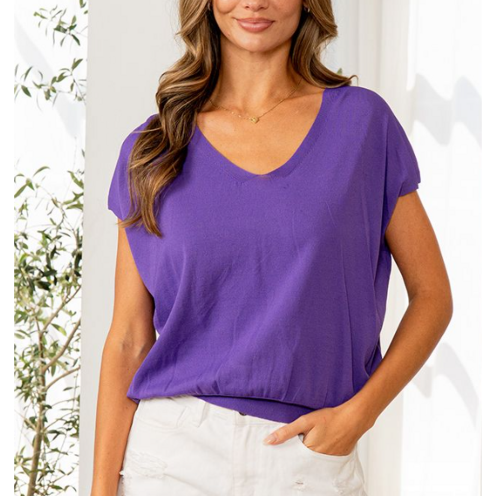 Sew in Love Sew In Love Cap Sleeve V-Neck Top Purple