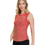 Zenana Zenana Washed Ribbed Tank Top with Exposed Seam Ruby