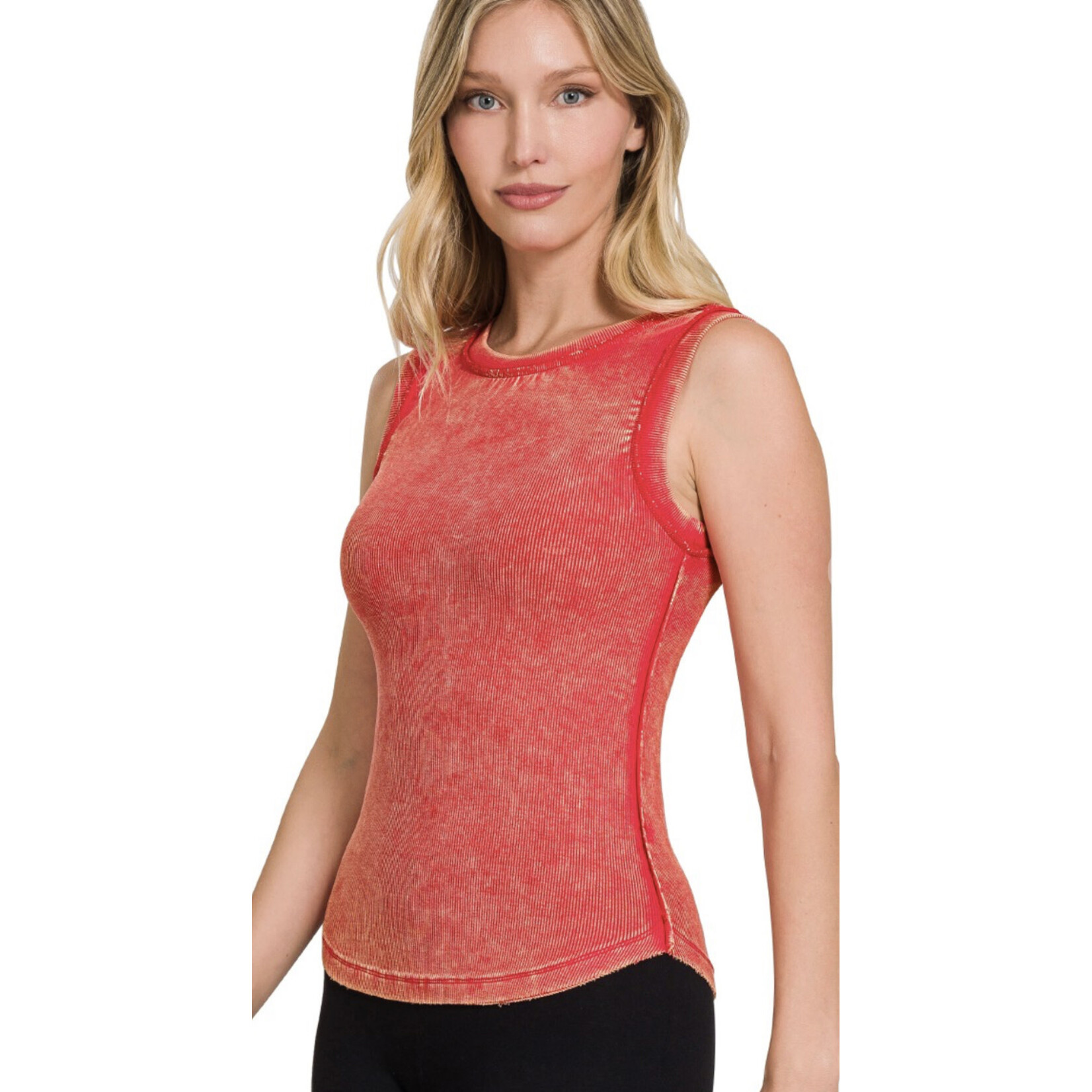 Zenana Zenana Washed Ribbed Tank Top with Exposed Seam Ruby Small