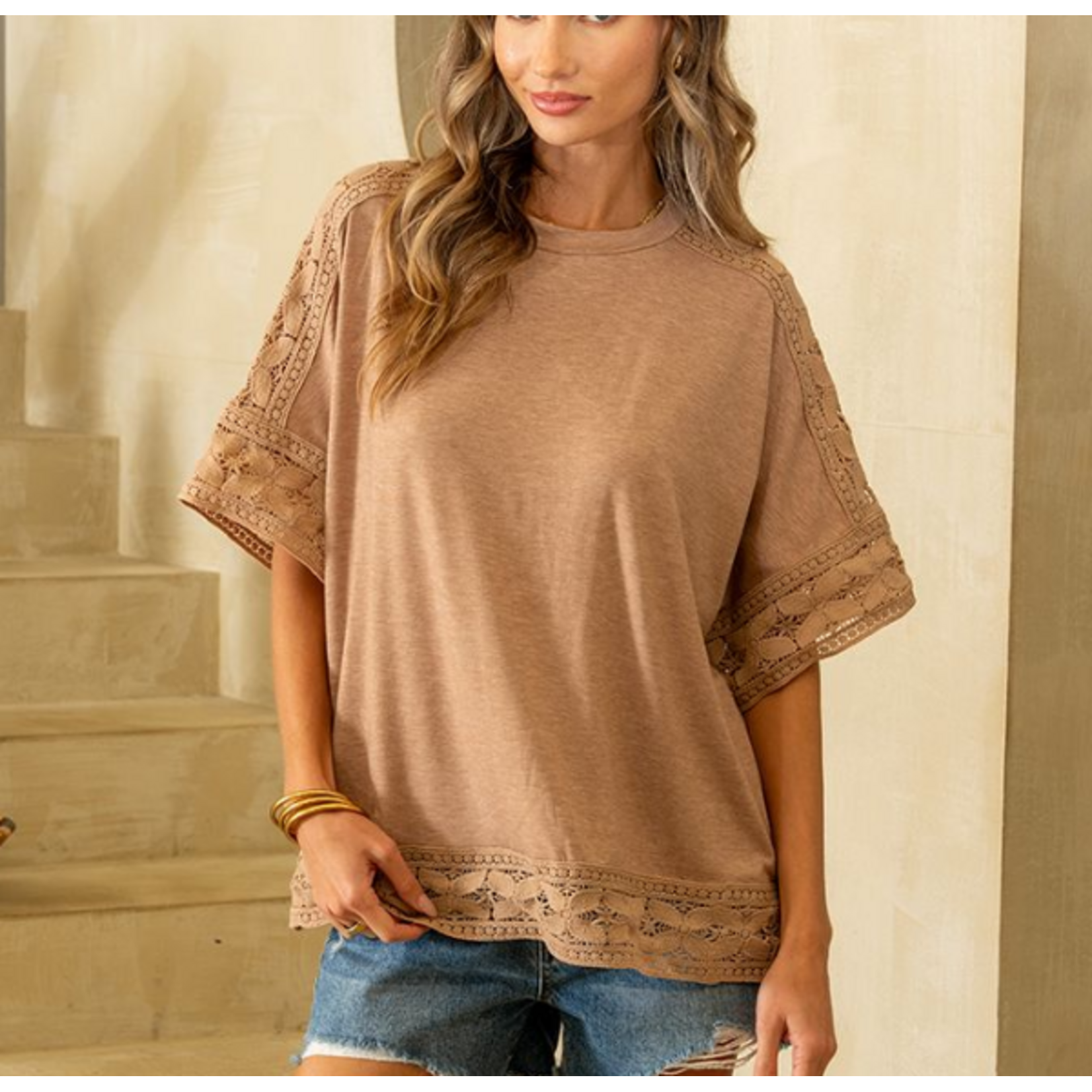 Sew in Love Sew In Love Short Sleeve Trim Detail Top Coffee