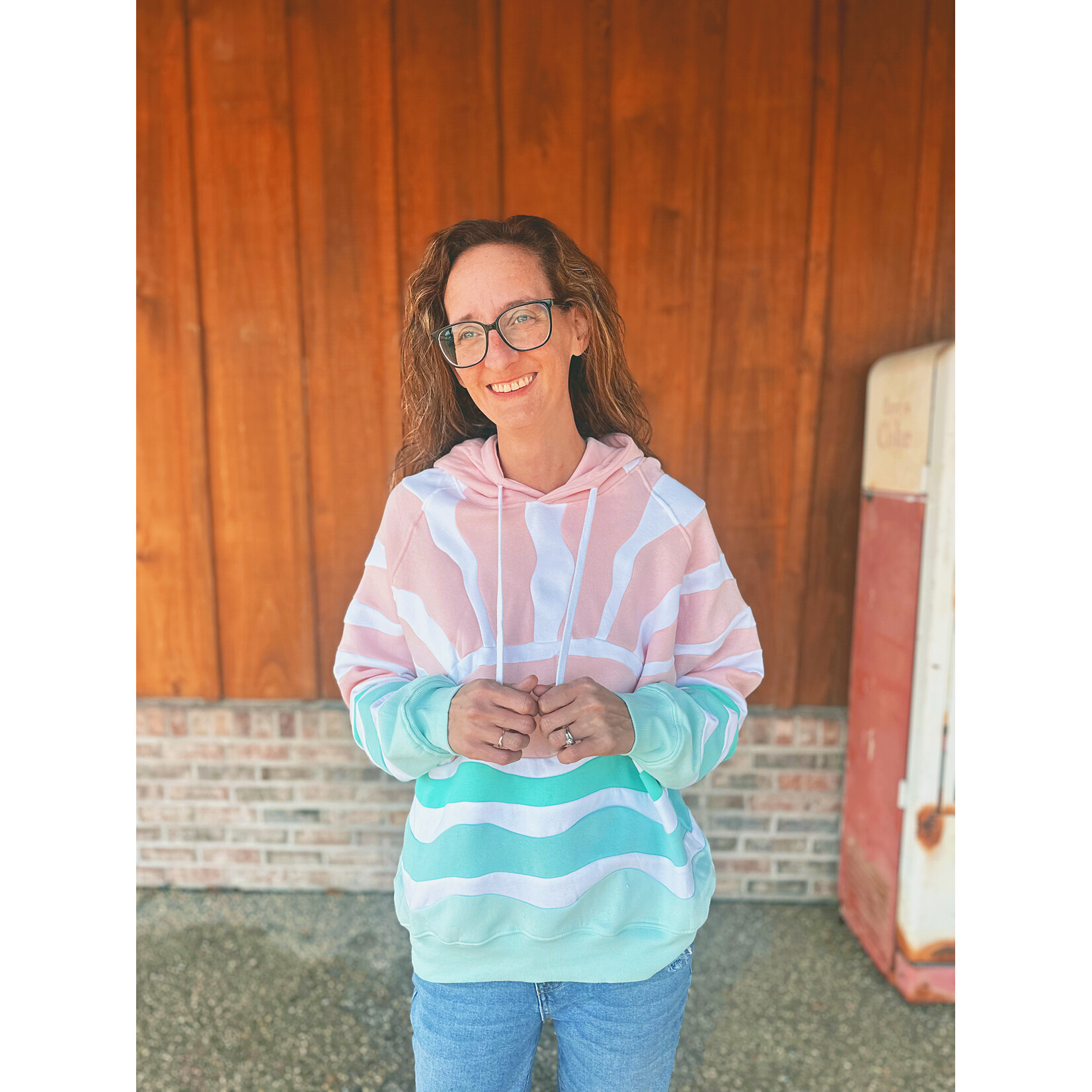 Simply Southern Simply Southern Hoodie Patchwork Pink Sun