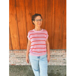 Sew in Love Sew In Love Crochet Stripe Round Neck Top Pink Orange