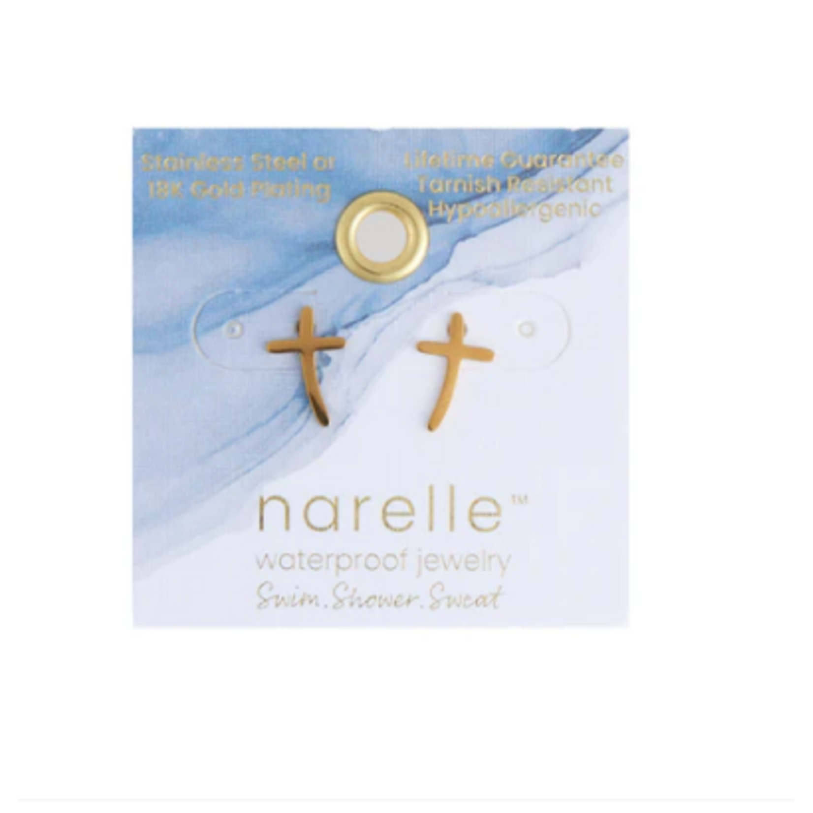 Howards Howard's Narelle Waterproof Curved Cross Stud Earrings Gold