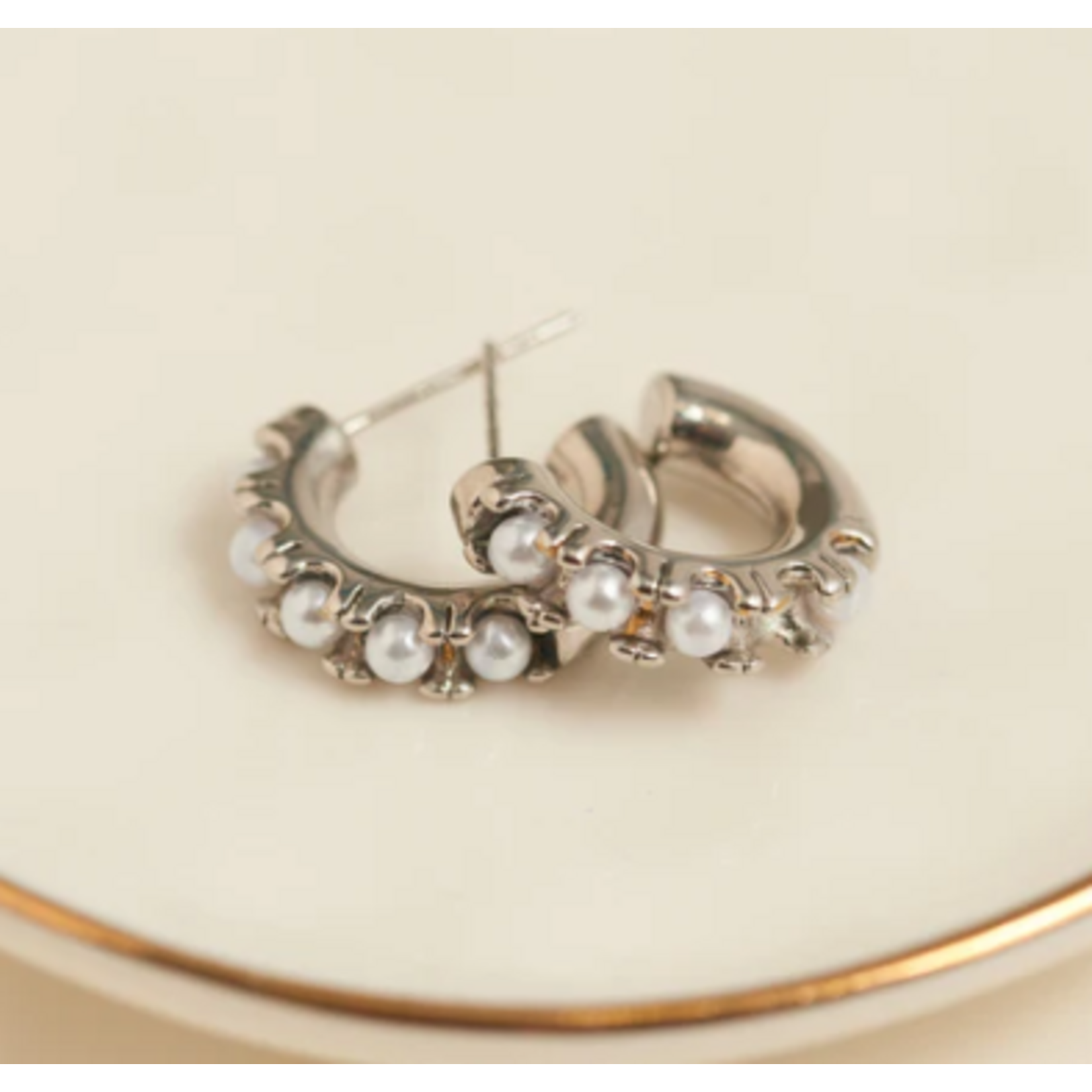 Howards Narelle Waterproof Pearl C-Hoop Earrings Silver