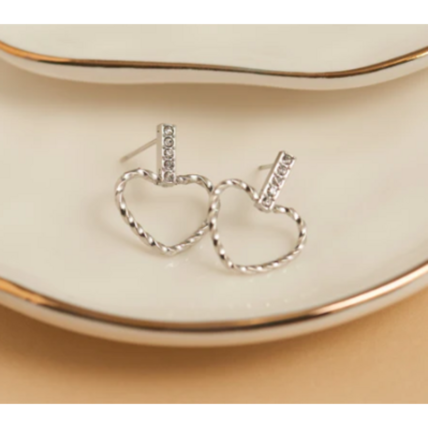 Howards Narelle Waterproof Heart Outline Bar Stud Earrings Silver