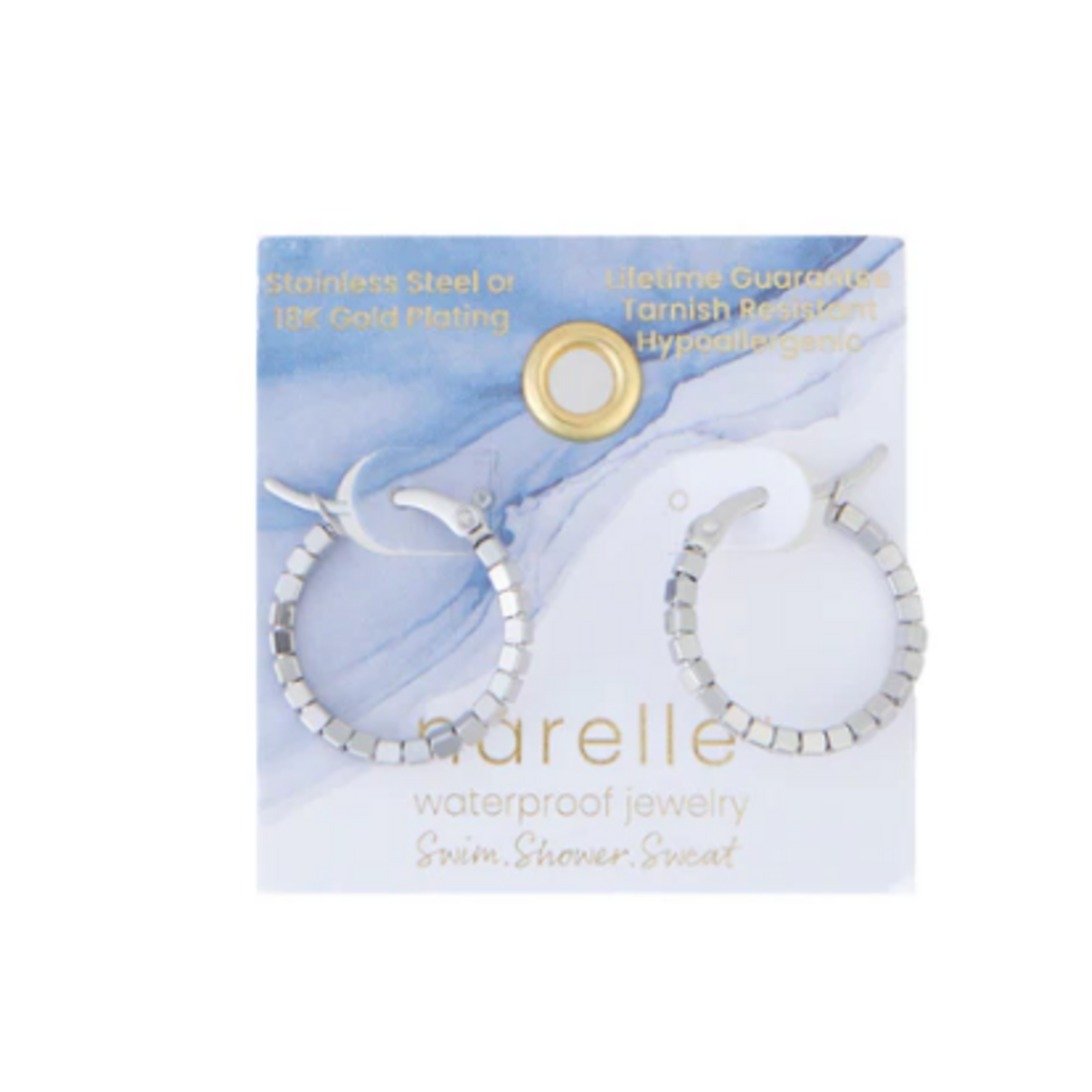 Howards Howard's Narelle Waterproof Square Beaded Hoop Earrings Silver