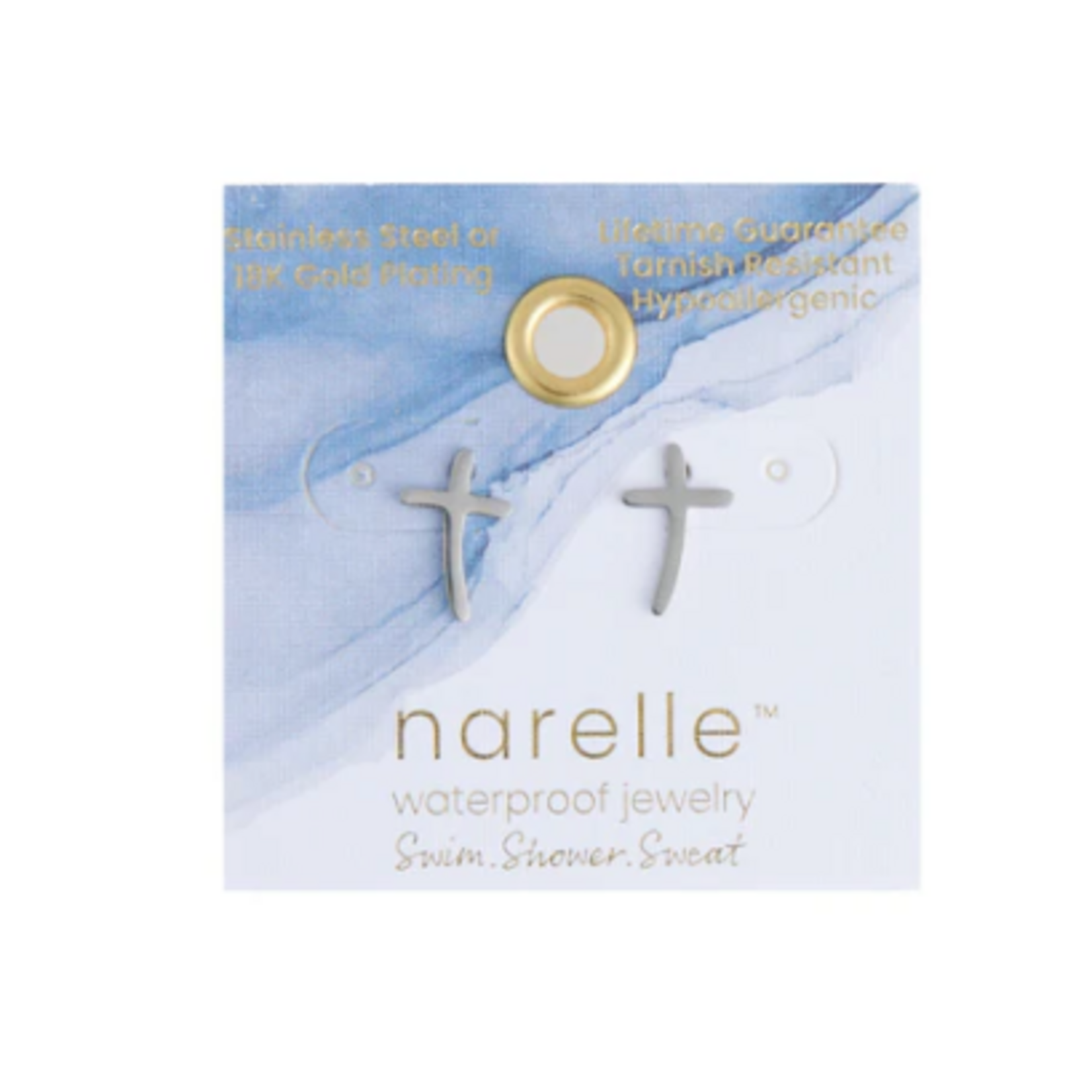 Howards Howard's Narelle Waterproof Curved Cross Stud Earrings Silver