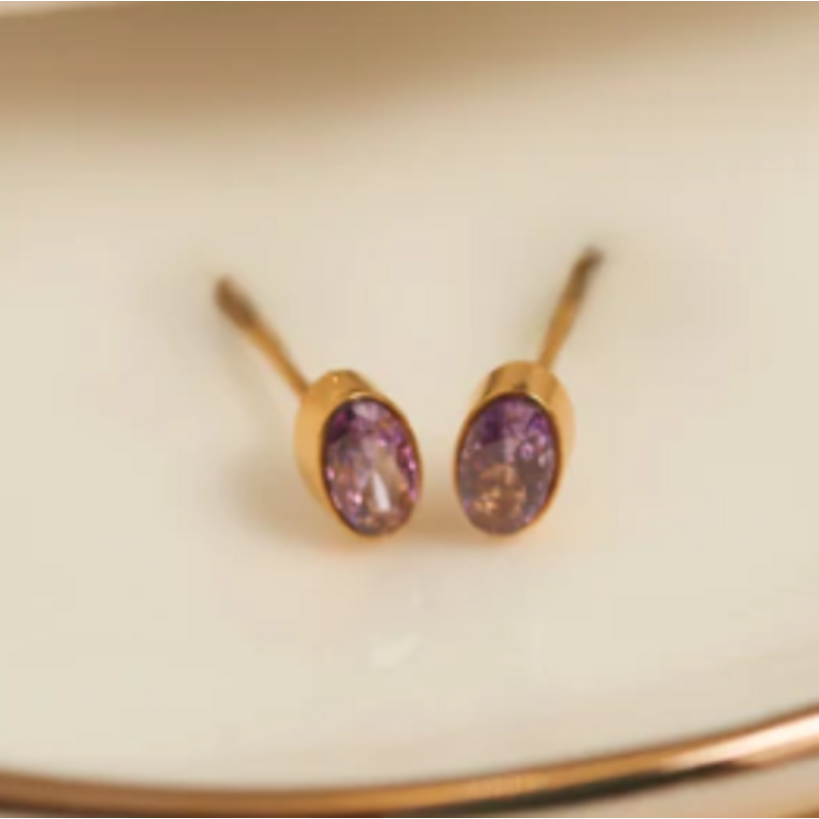 Howards Howard's Narelle Waterproof Oval Gem Stud Earrings Gold Amethyst