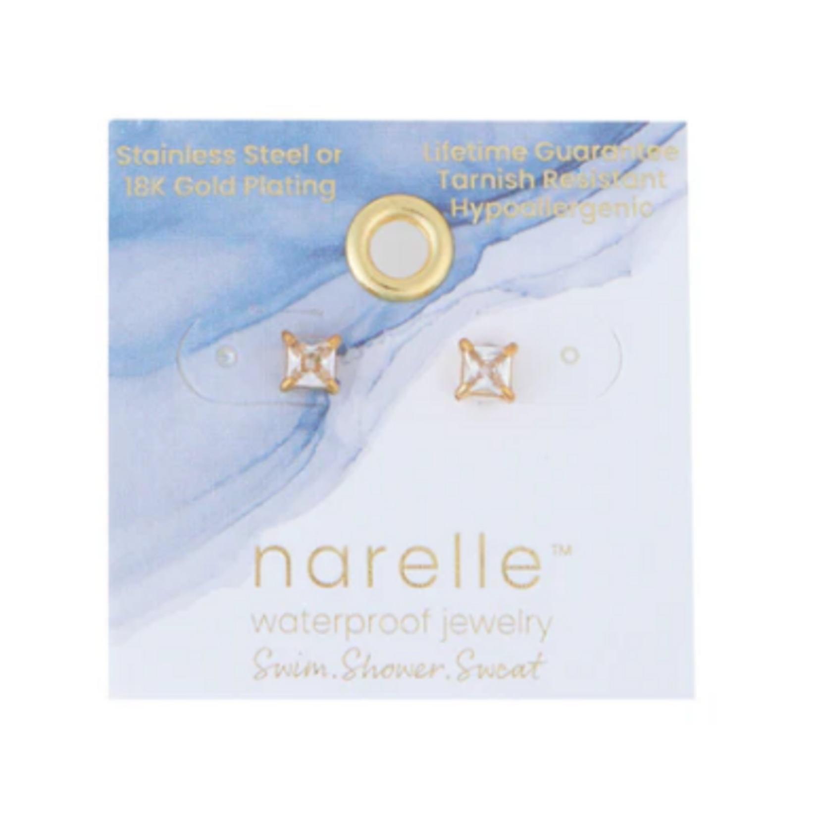 Howards Howard's Narelle Waterproof 5mm Square Cubic Zirconia Stud Earrings Gold